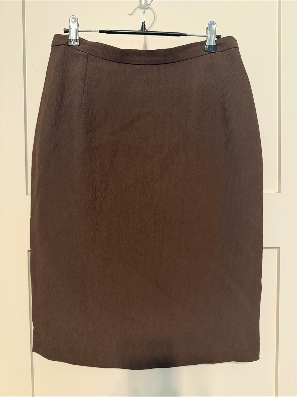 Oscar de la Renta Silk and Wool Blend Chocolate Brown Tailored Pencil Skirt